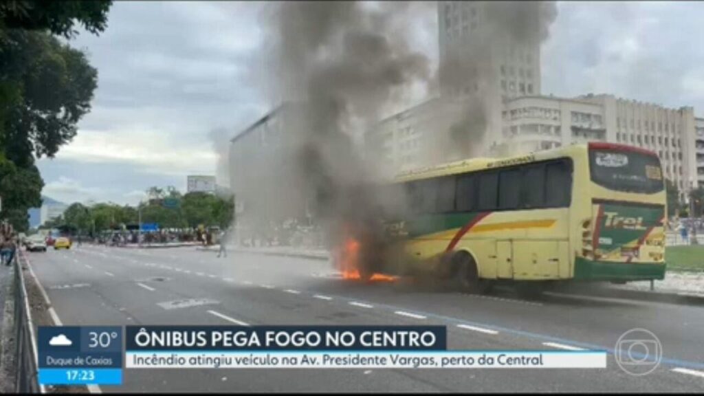 Incêndio em Ônibus na Avenida Presidente Vargas Interdita Acesso à Central do Brasil Incêndio em Ônibus na Avenida Presidente Vargas Interdita Acesso à Central do Brasil