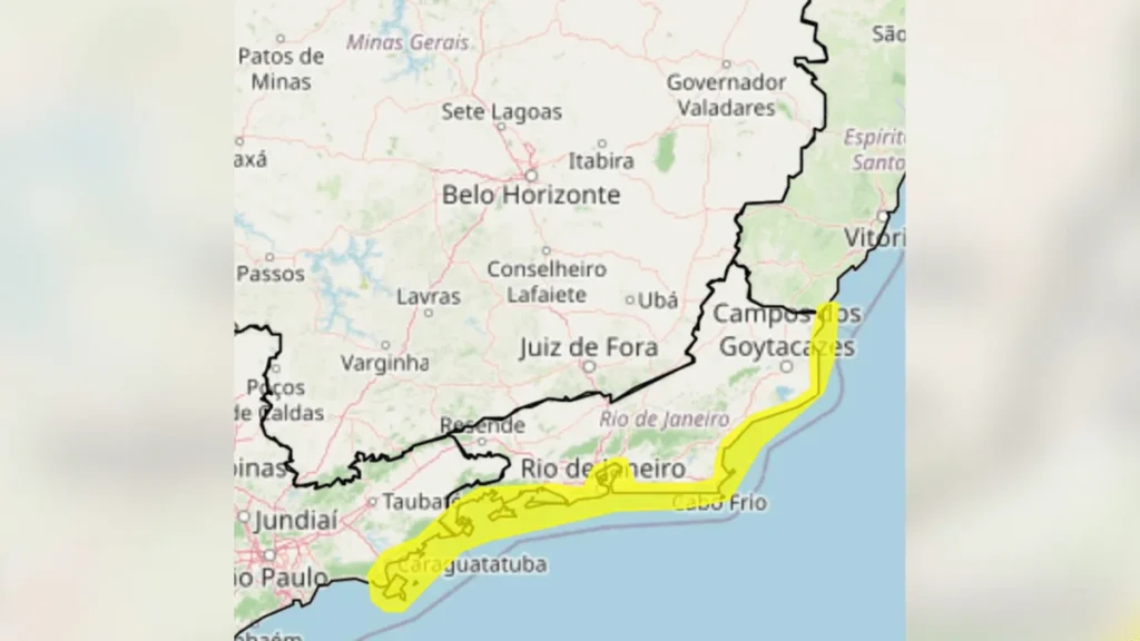 Rio de Janeiro em alerta para ventos de até 76 km/h com impacto na costa